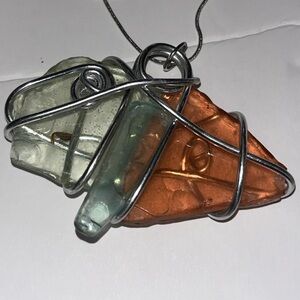 Silver and Copper Wire Wrapped Pendant Necklace